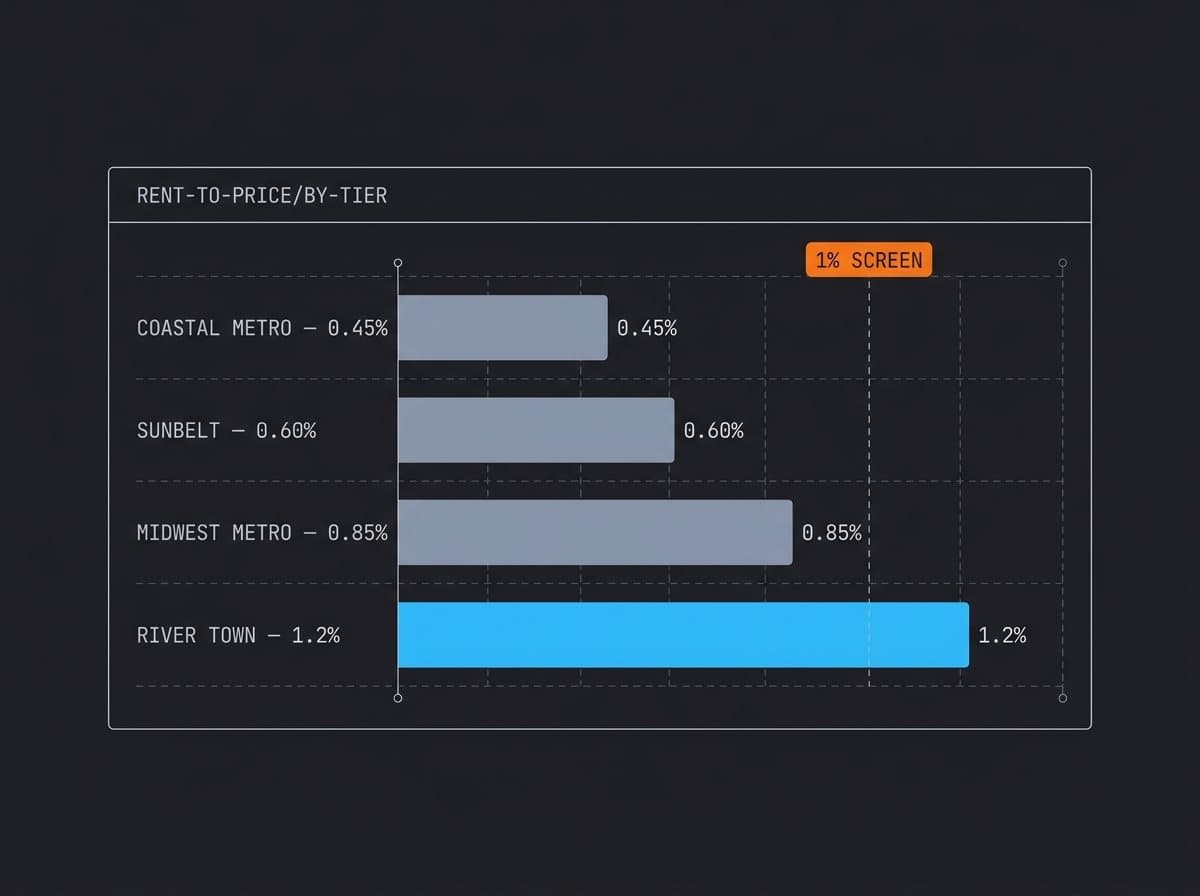 Bar chart of rent-to-price screening ratios across four market tiers